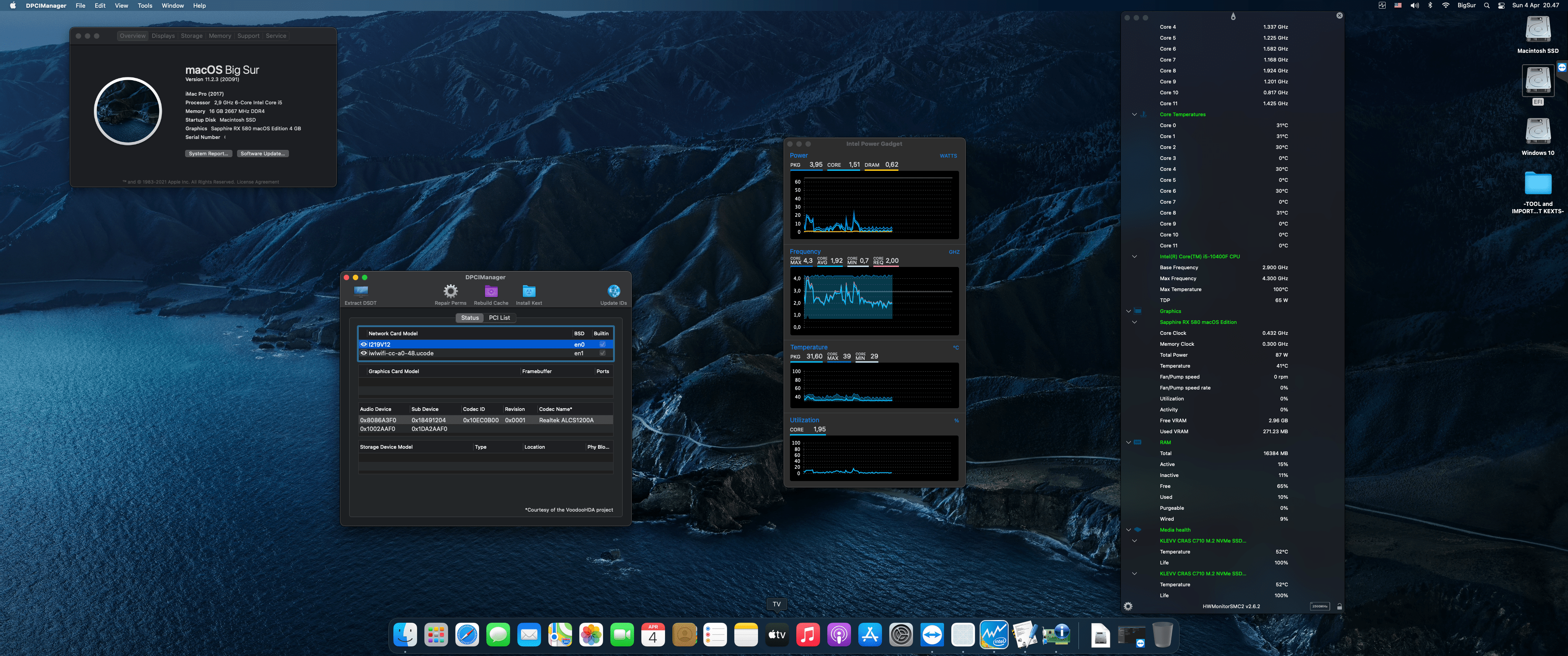 Success Hackintosh macOS Big Sur 11.2.3 Build 20D91 in Asrock B460M Pro 4 + Intel Core i5 10400F + Sapphire RX 580